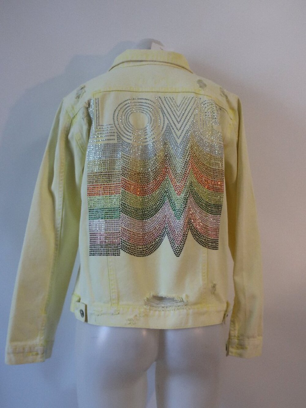 NWI Womens Moving Forward Bedazzled Love Yellow (Item-7) Distressed Jacket S